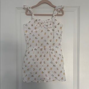 Janie and Jack Floral White Romper with Bow Detail